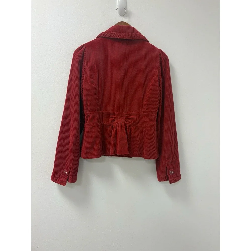 Size 6 Anthropologie Elevenses Jacket Blazer Red Corduroy Peplum